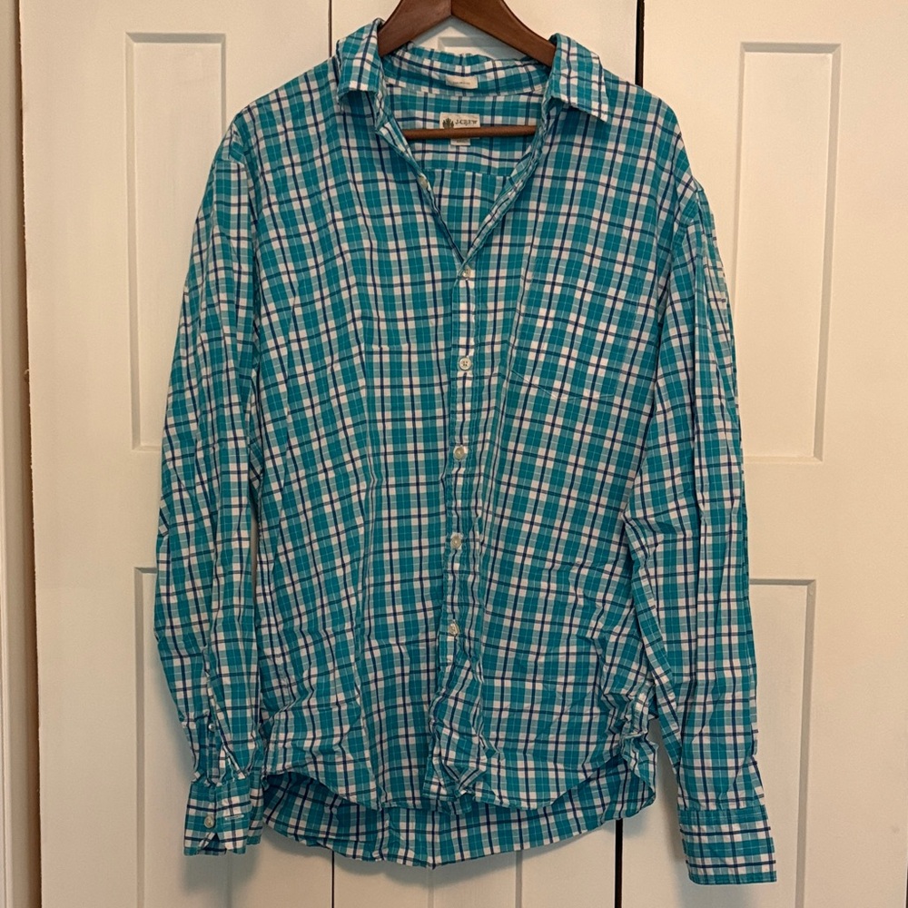 J. Crew Teal and White Plaid Casual Shirt